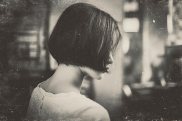 A vintage monochrome portrait of a woman with short hair.