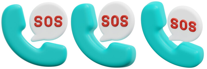 Set of 3D Rendered Telephones with SOS Messages 3d Render Icon Illustration