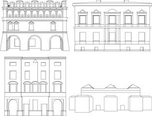 Building Line Drawing, vector building set, hand drawn illustration in line style