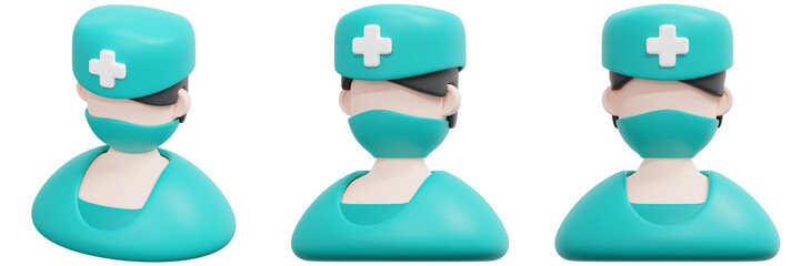 Set of 3D Renderings of a Uniformed Nurse Avatar 3d Render Icon Illustration