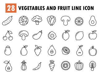 Vegetables and fruit line icon set, vegetarian symbols collection