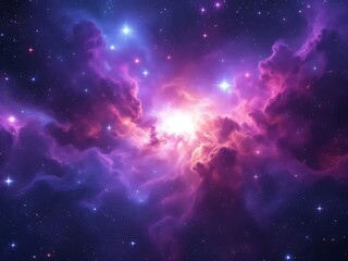Fototapeta premium Colorful cosmic nebula with star cluster, deep space, vibrant clouds of gas and dust, interstellar scene, glowing stars, high-resolution astrophotography, science fiction space background