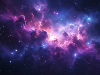 Fototapeta premium Colorful cosmic nebula with star cluster, deep space, vibrant clouds of gas and dust, interstellar scene, glowing stars, high-resolution astrophotography, science fiction space background