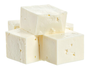 Paneer cheese cubes forming a stack isolated on transparent background