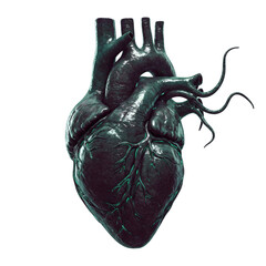 Anatomical dark green heart sculpture isolated
