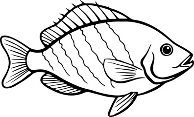Bluegill fish outline vector illustration line art
