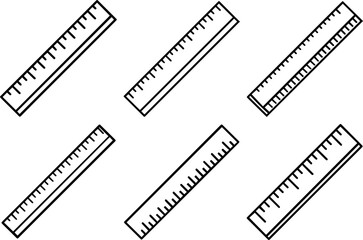 Set of Ruler outline icon for measuring vector illustration line art