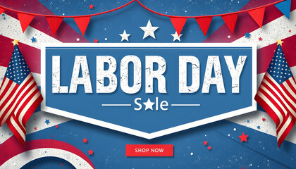 Vibrant Labor Day sale flyer advertising with bold discounts, stylish design template, and ample copy space.. with white shades