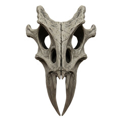 Long-horned alien skull with tusks on transparent