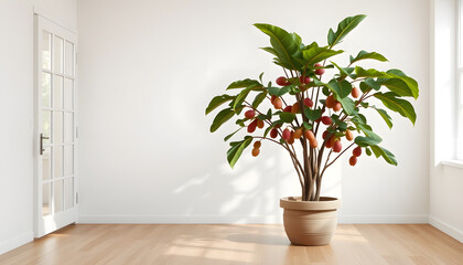 Fototapeta premium Lonely rubber fig standing in a bare, echoing chamber. with white shades