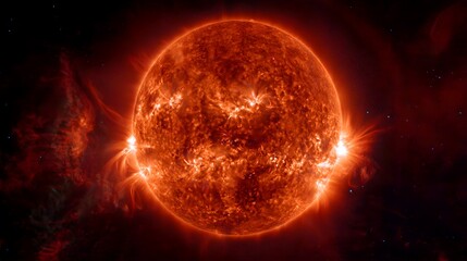 Die Sonne in voller Aktivität mit intensiver Strahlung und Plasma