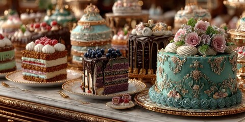 Elegant Dessert Buffet with Assorted Cakes and Pies for Any Occasion