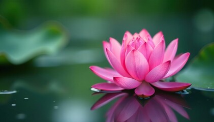 Obraz premium Single pink lotus flower blooming on calm water Peaceful, serene, and elegant , sacred lotus, pink, serene