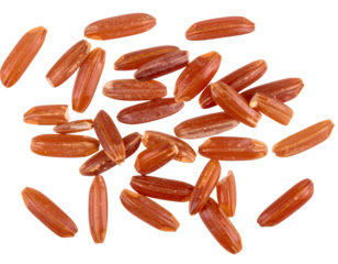 Red rice grains falling on transparent background
