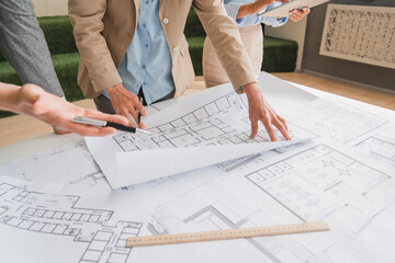 Architects concept, engineer architect designer freelance work on start-up project drawing,...