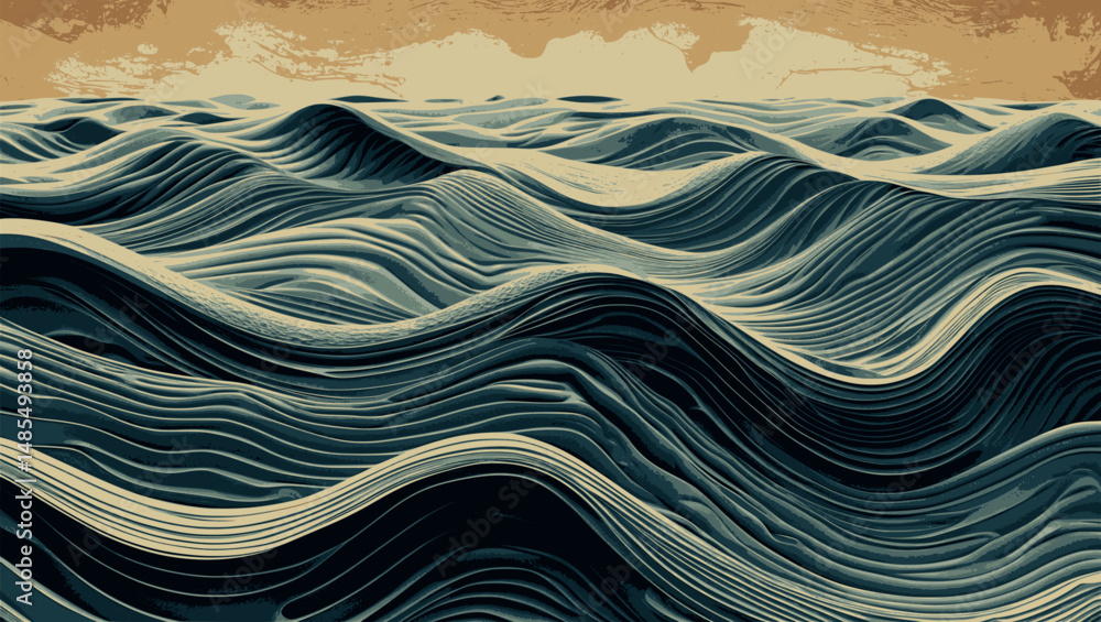 Poster abstract ripple motion background with engraved water-like retro texture
