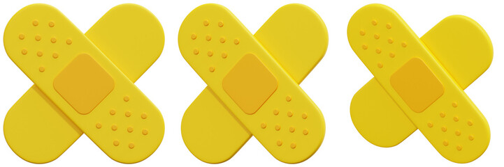 Set of Yellow Cross Bandages 3d Render Icon Illustration