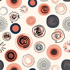 Abstract Hand-Drawn Circles Pattern in Warm Earth Tones
