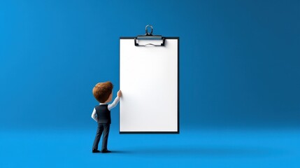 Cartoon businessman presenting a blank clipboard a perfect template for your message