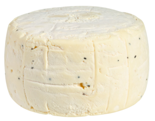 Wheel of sheep cheese with black pepper isolated on transparent background