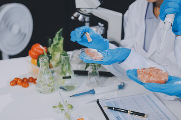Chemical Laboratory of the Food supply . Food in laboratory, dna modify .GMO Genetically modified food in lab