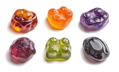Assorted gummy bears in vibrant colors,  isolated on white