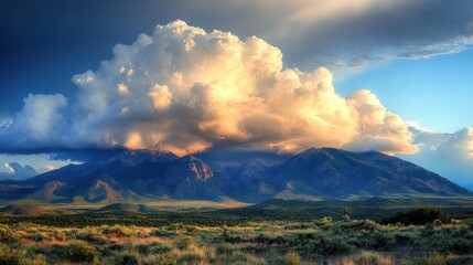 Majestic Mountain Landscape Under a Dramatic Sunset Cloud