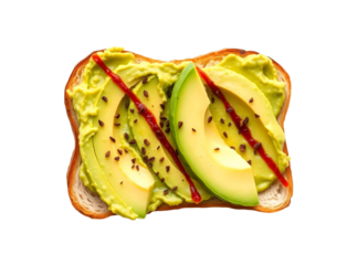 Avocado toast garnished with chili flakes & sriracha sauce PNG transparent background