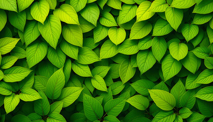 Lush Green Leaves Full Frame Background, Vibrant Nature Foliage Leaf Texture, graphic novel art. with white shades