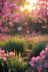 Naklejka premium pink flowers in the garden