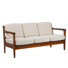 Obraz premium Stylish Mid-Century Modern Sofa with Cream Upholstery and Wooden Frame