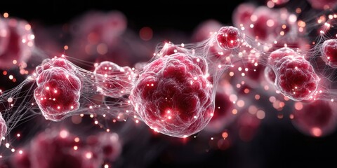 Abstract Pink Network Connections Background with Glowing Nodes - Modern and Elegant Design