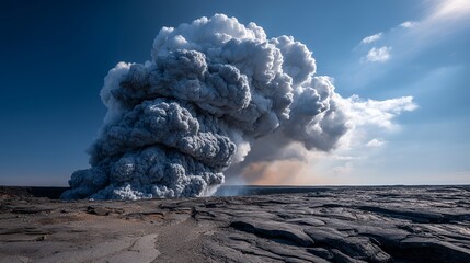 steam rising from fumarole on rugged volcanic ridge