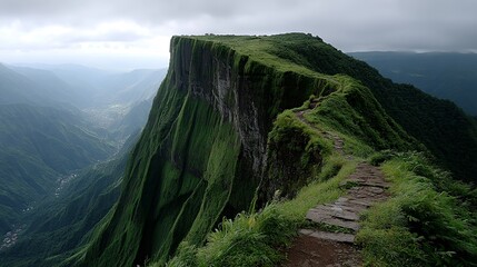 volcanic island with dense foliage and smoky peak