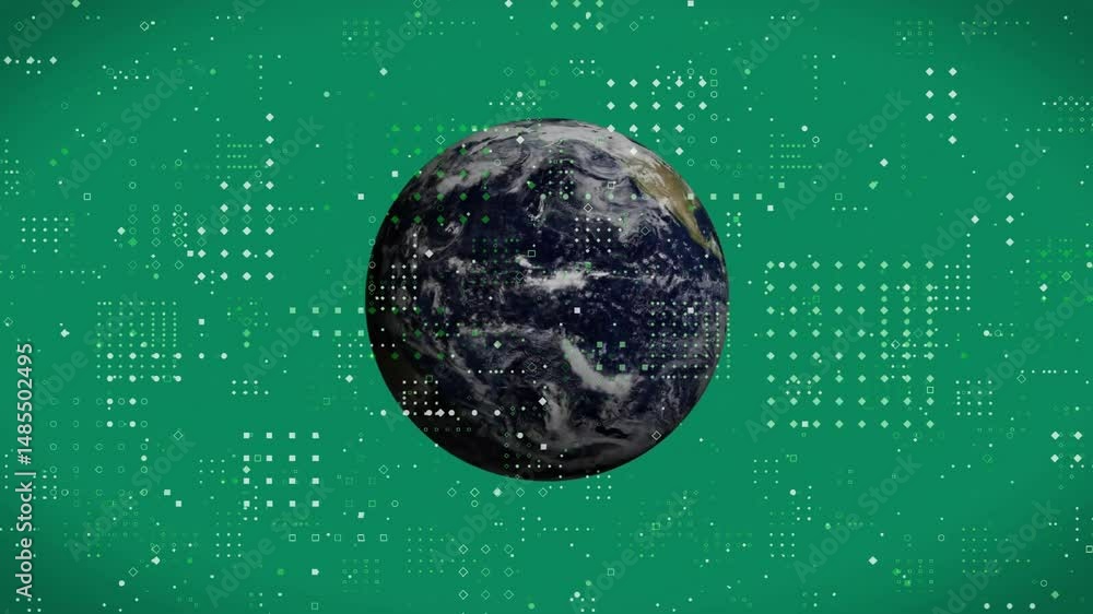 Aufkleber earth globe rotating on vibrant green 3d canvas, showcasing floating geometric grid data points