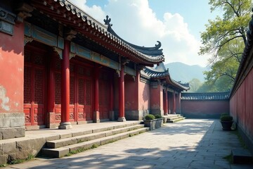 Ancient Chinese architecture, intricate details, weathered stone,  heritage,  oriental