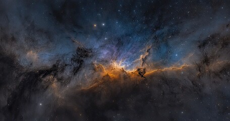 Cosmic tapestry of nebulae.  Vast expanse of swirling clouds of gas and dust, vibrant colours.  Intricate patterns of star formation