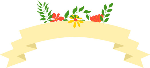 Flower ribbon banner for women's day, mother's day, wedding decoration and greeting. Vector isolated.