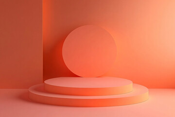 Minimalist terracotta podium with circular backdrop for product presentation