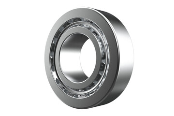 Tapered Roller Bearings, Industrial Ball Bearing Designed for Axial and Radial Loads, Close-up of a Shiny Steel Angular Contact Bearing, High-precision taper bearing on a PNG Transparent Background
