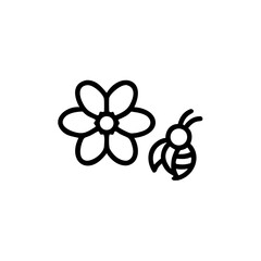 Outline of a bee and flower icon for nature themes  
