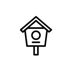 Simple line drawing of a birdhouse on a pole  