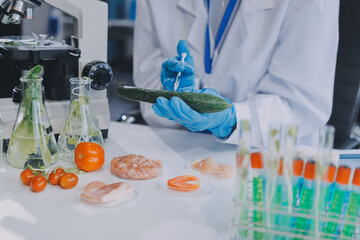 Chemical Laboratory of the Food supply . Food in laboratory, dna modify .GMO Genetically modified...
