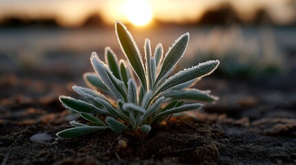 sunrise illuminating a frozen tundra landscape