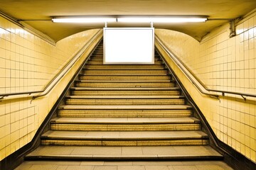 Obraz premium Subway stairs with blank advertisement
