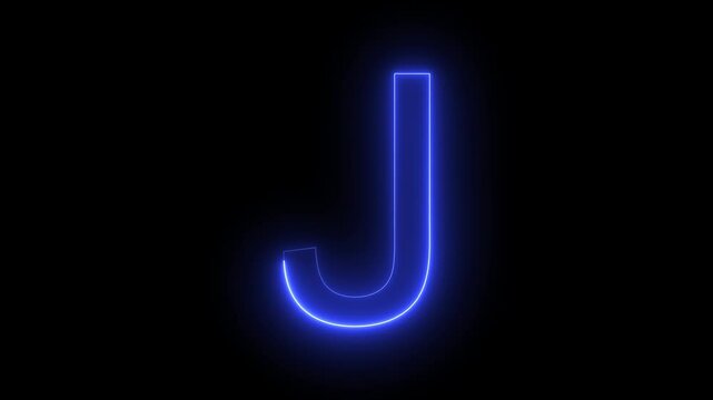 Animated neon letter J. Letter concept. J text icon animation by glowing neon.