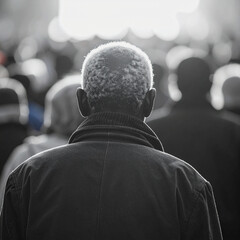  Lonely Faceless Man in Hat Amid Dystopian City Crowd