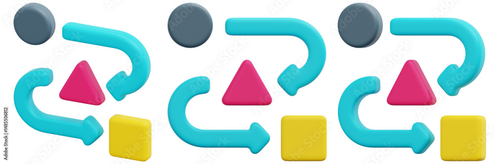 Poster set of abstract geometric shapes with arrows and circles 3d render icon illustration