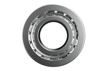 Tapered Roller Bearings, Industrial Ball Bearing Designed for Axial and Radial Loads, Close-up of a Shiny Steel Angular Contact Bearing, High-precision taper bearing on a PNG Transparent Background