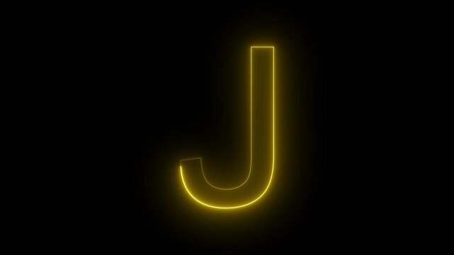 Animated neon letter J. Letter concept. J text icon animation by glowing neon.